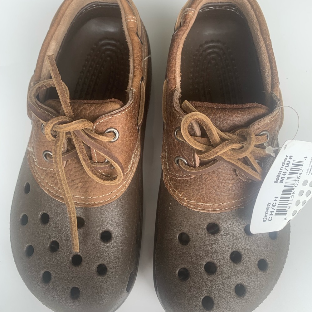 RARE Crocs Islander Brown Leather Boat Shoe